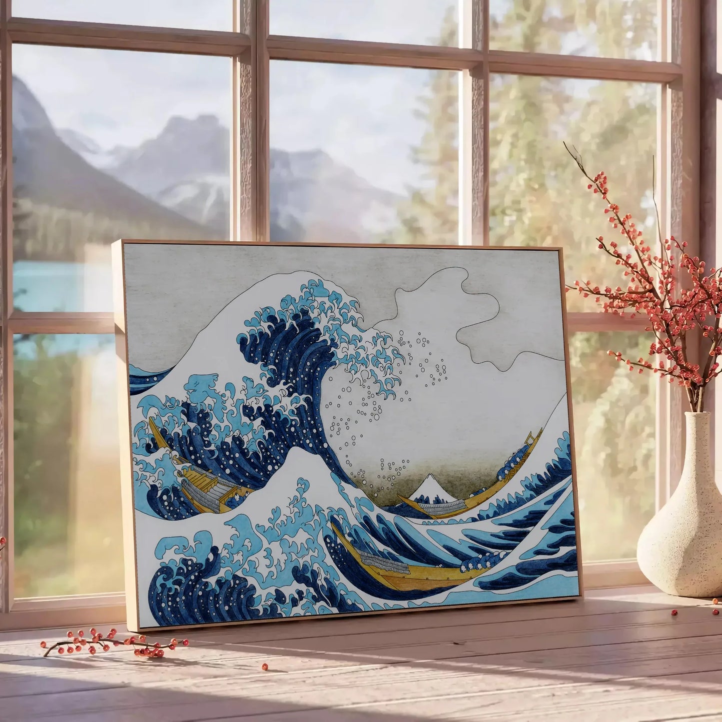 space stunning The Great Wave Kanagawa poster Hokusai vibrant green blue hues iconic Japanese artwork captivating wall art piece thoughtful gift sizes A4 cm A0 lovers