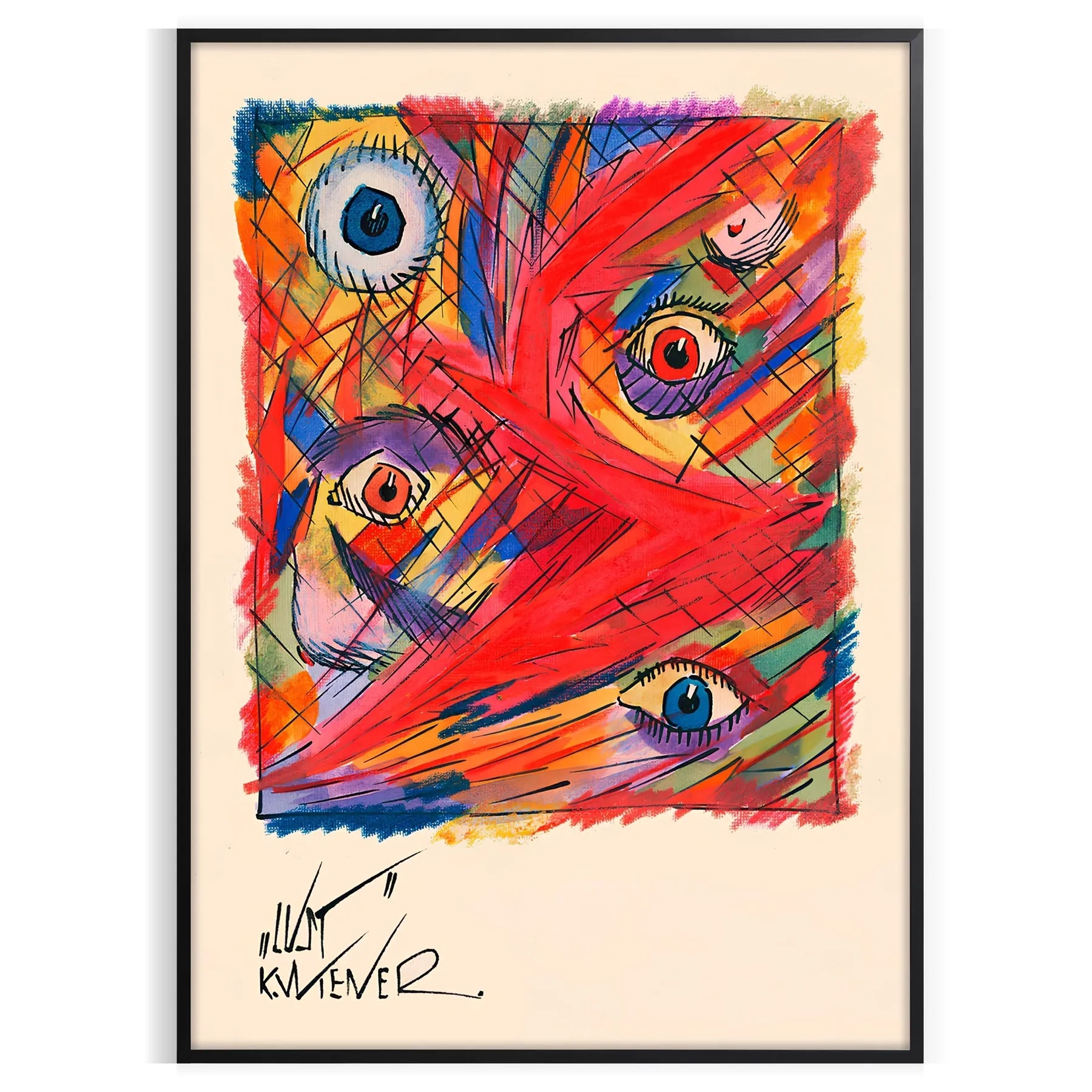 room vibrant abstract colored maximalist poster orange blue hues eye wall art unique gift artwork energy style space sizes A4 cm A0