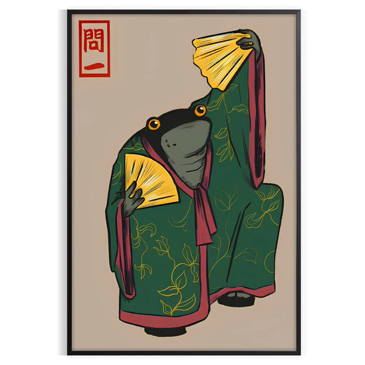 space vibrant culture Japan stunning Kimono Matsumoto Hoji poster vivid green orange palette unique artwork perfect wall thoughtful gift unframed piece art today