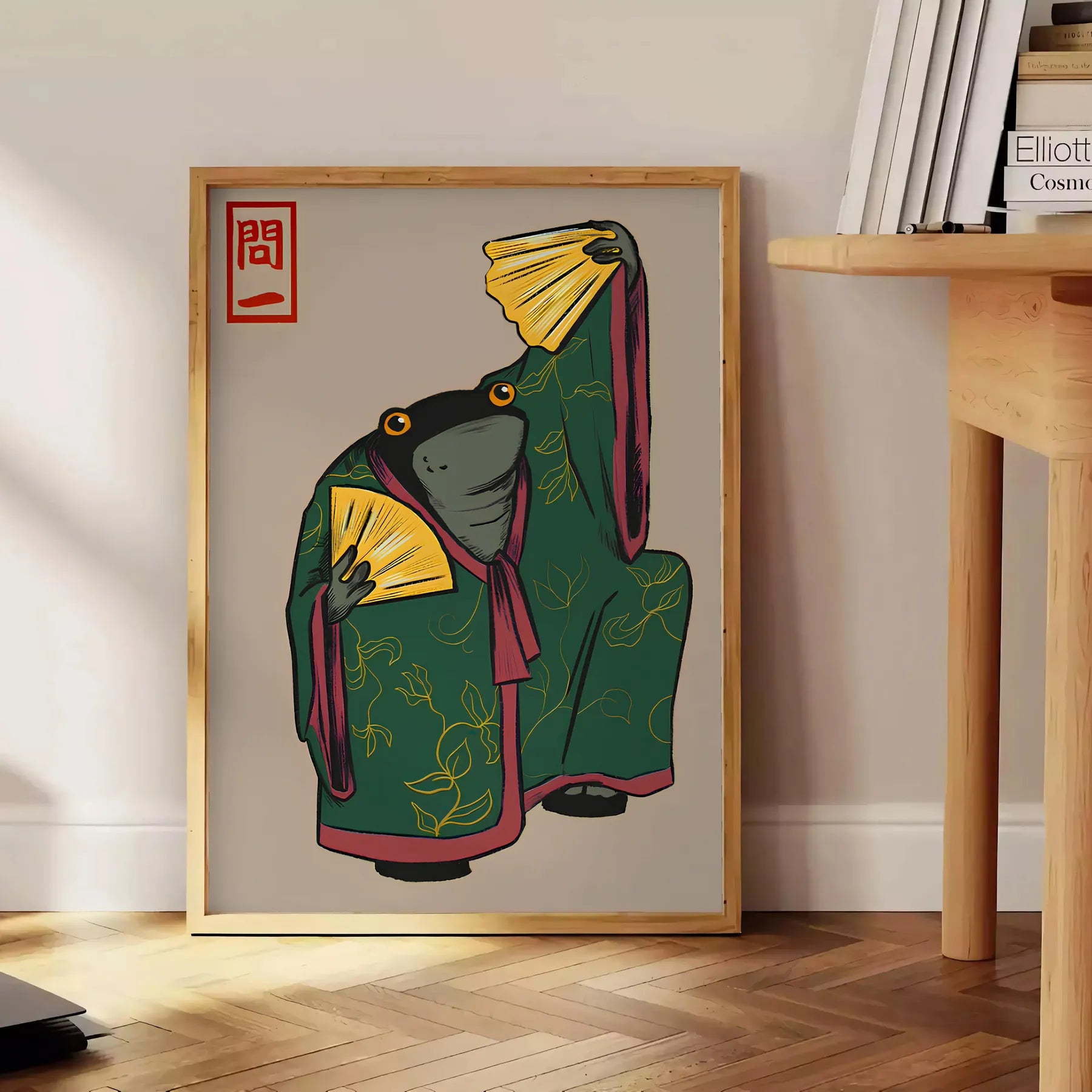 space vibrant culture Japan stunning Kimono Matsumoto Hoji poster vivid green orange palette unique artwork perfect wall thoughtful gift unframed piece art today