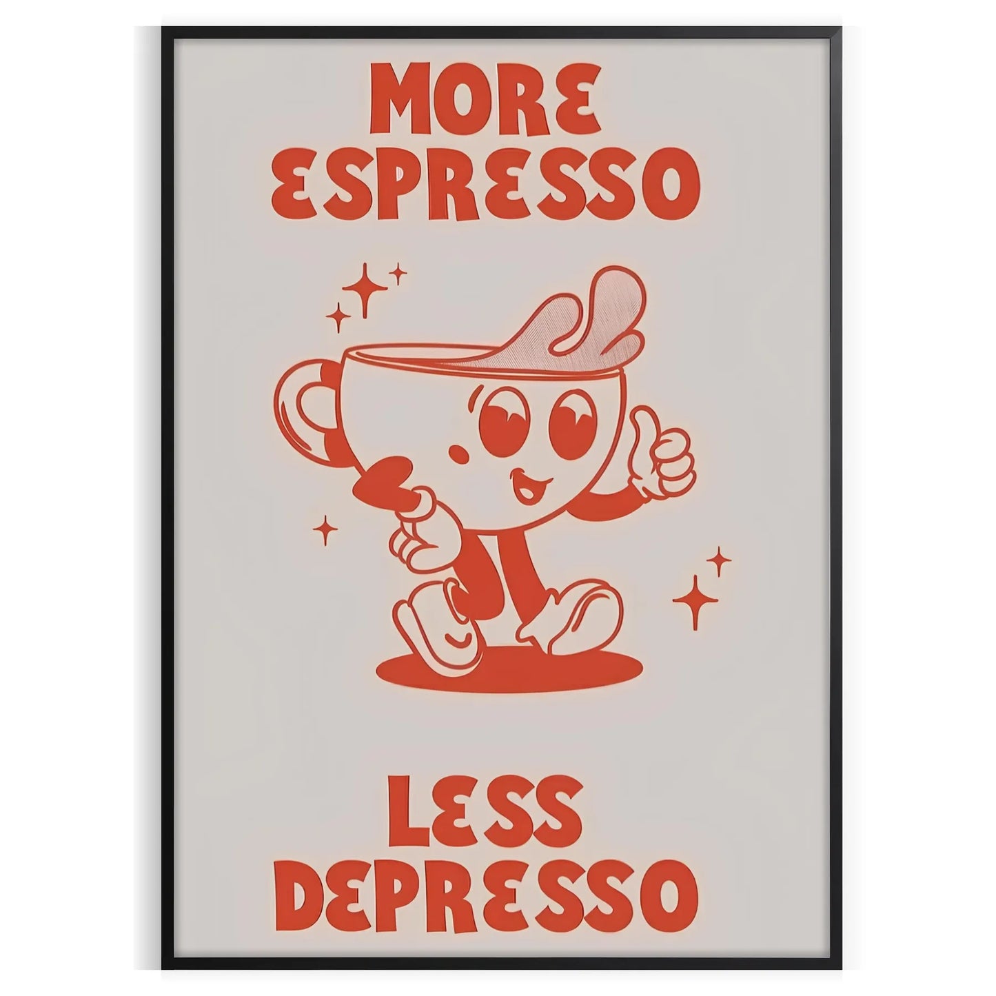 kitchen More Espresso Less Depresso poster vibrant orange blue hues gift wall art collection eye print splash motivation various sizes A4 cm A0