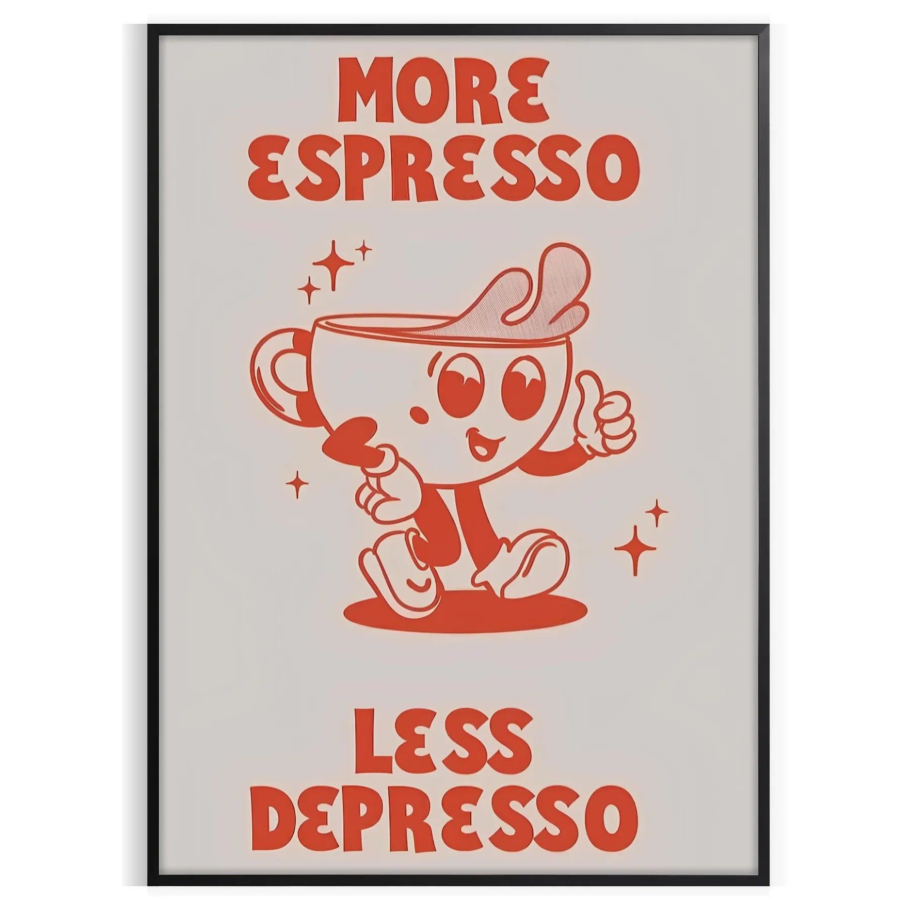 kitchen More Espresso Less Depresso poster vibrant orange blue hues gift wall art collection eye print splash motivation various sizes A4 cm A0
