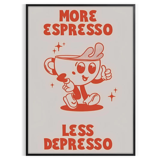 kitchen More Espresso Less Depresso poster vibrant orange blue hues gift wall art collection eye print splash motivation various sizes A4 cm A0