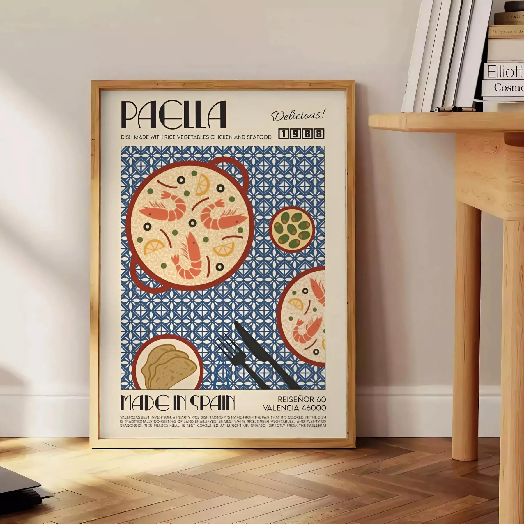 kitchen decor vibrant Paella Art Poster rich shades gray orange unique wall splash culinary inspiration space perfect gift style