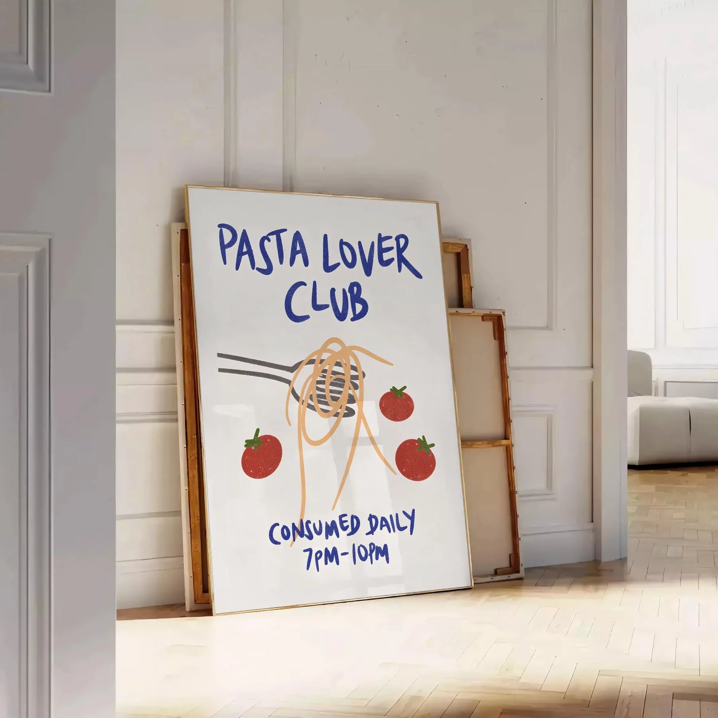 kitchen decor Pasta Lover Club poster charming blue white design wall art culinary enthusiast artwork ideal gift foodies standalone print style preferences