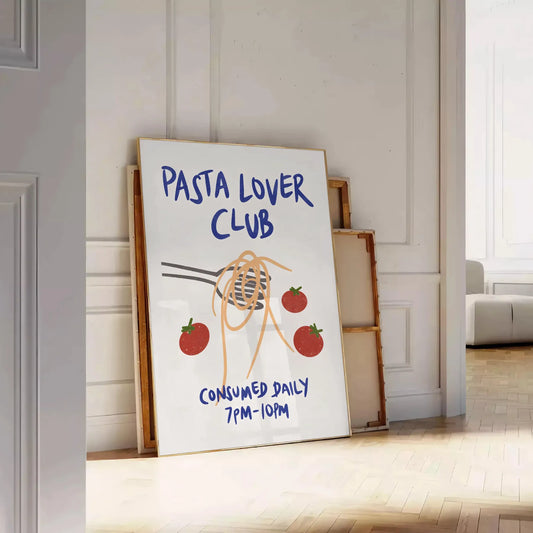 kitchen decor Pasta Lover Club poster charming blue white design wall art culinary enthusiast artwork ideal gift foodies standalone print style preferences