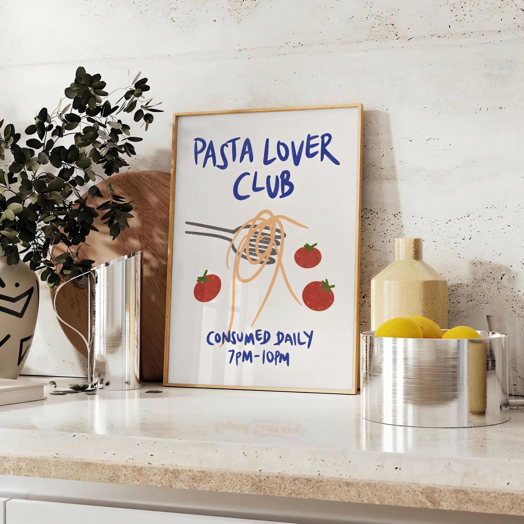 kitchen decor Pasta Lover Club poster charming blue white design wall art culinary enthusiast artwork ideal gift foodies standalone print style preferences