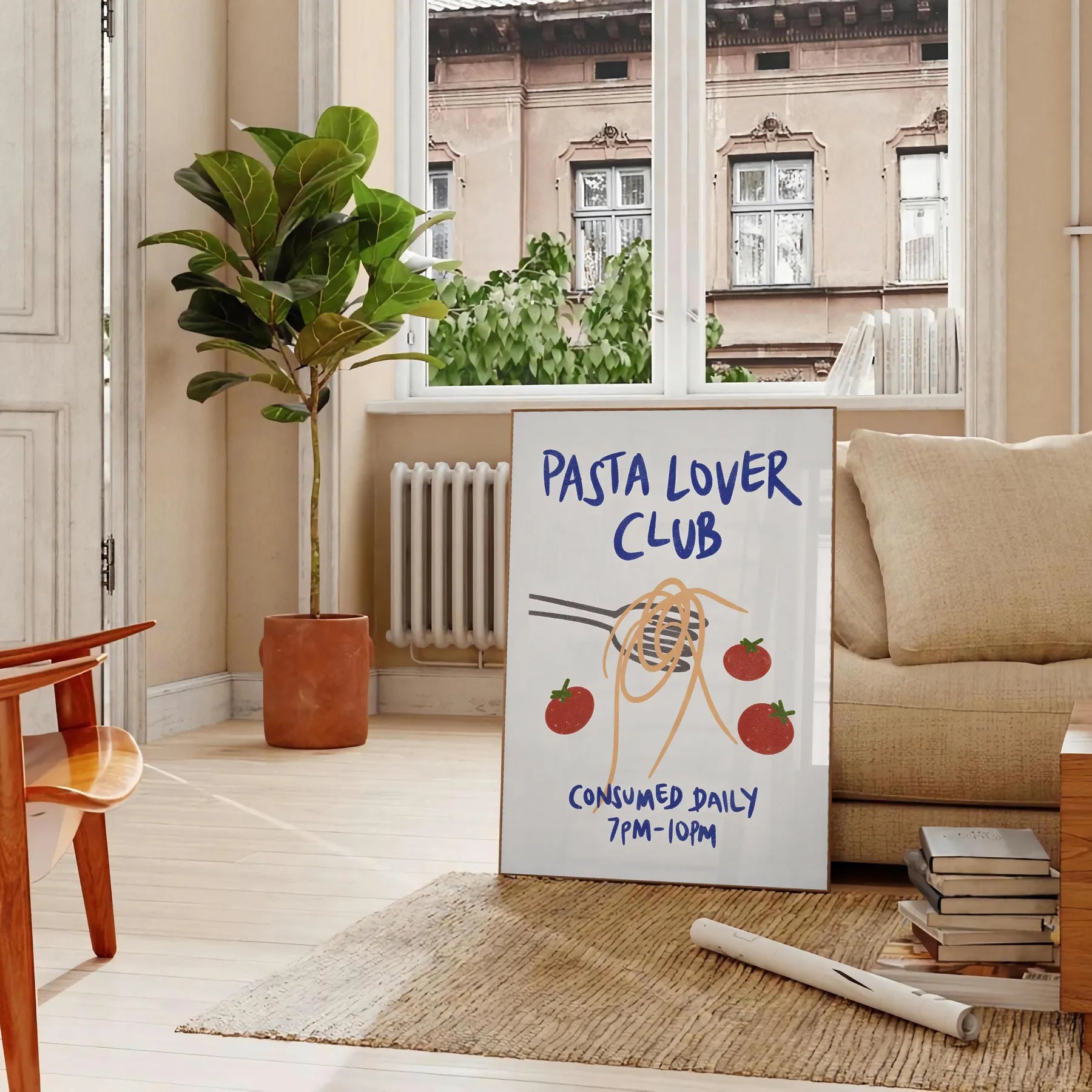 kitchen decor Pasta Lover Club poster charming blue white design wall art culinary enthusiast artwork ideal gift foodies standalone print style preferences
