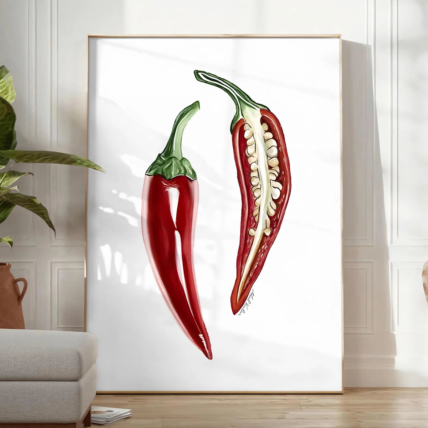 kitchen pepper poster vibrant greens earthy browns wall art culinary enthusiasts unique gift idea space eye print convenience