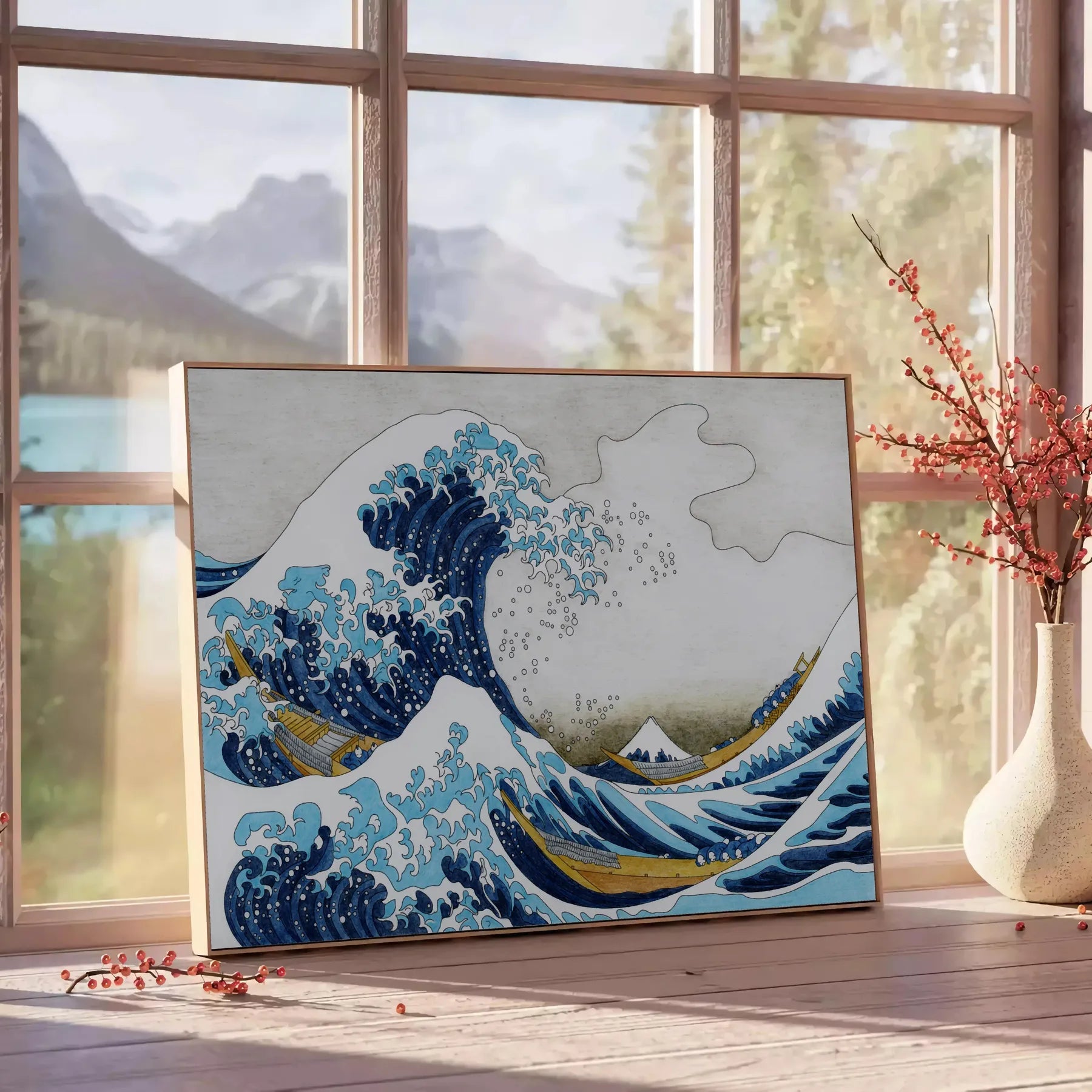 space stunning The Great Wave Kanagawa poster Hokusai vibrant green blue hues iconic Japanese artwork captivating wall art piece thoughtful gift sizes A4 cm A0 lovers