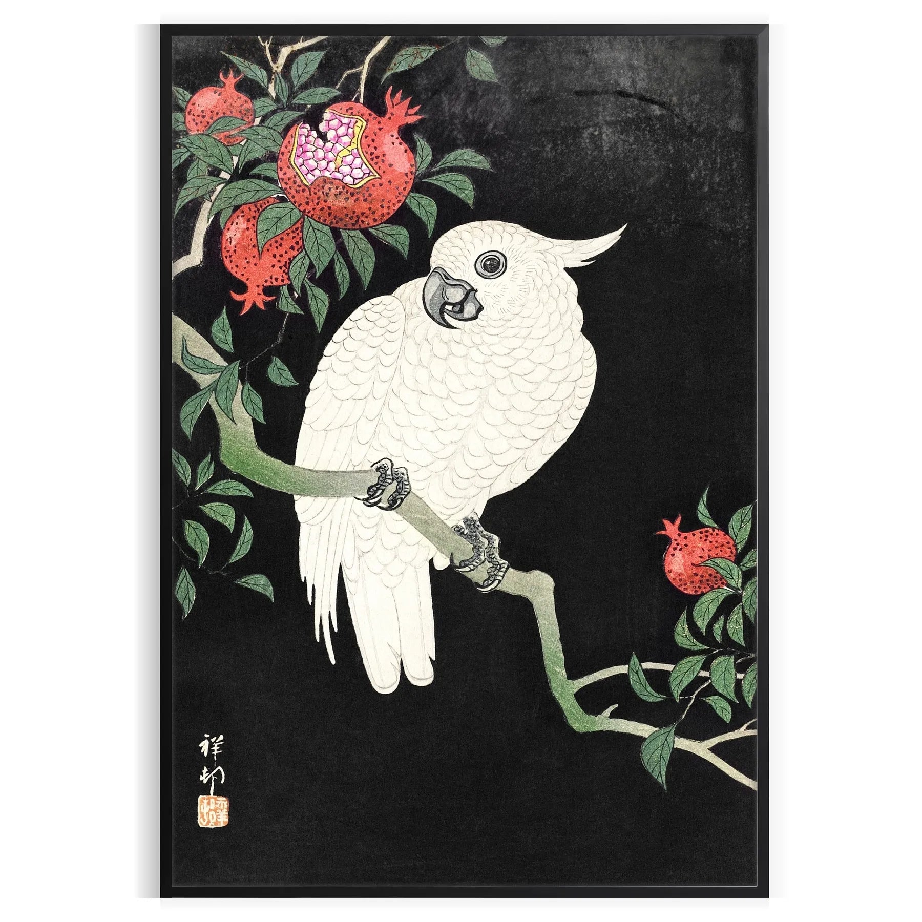 space vintage bird Japanese poster black orange hues wall art thoughtful gift unique print timeless elegance artwork decor
