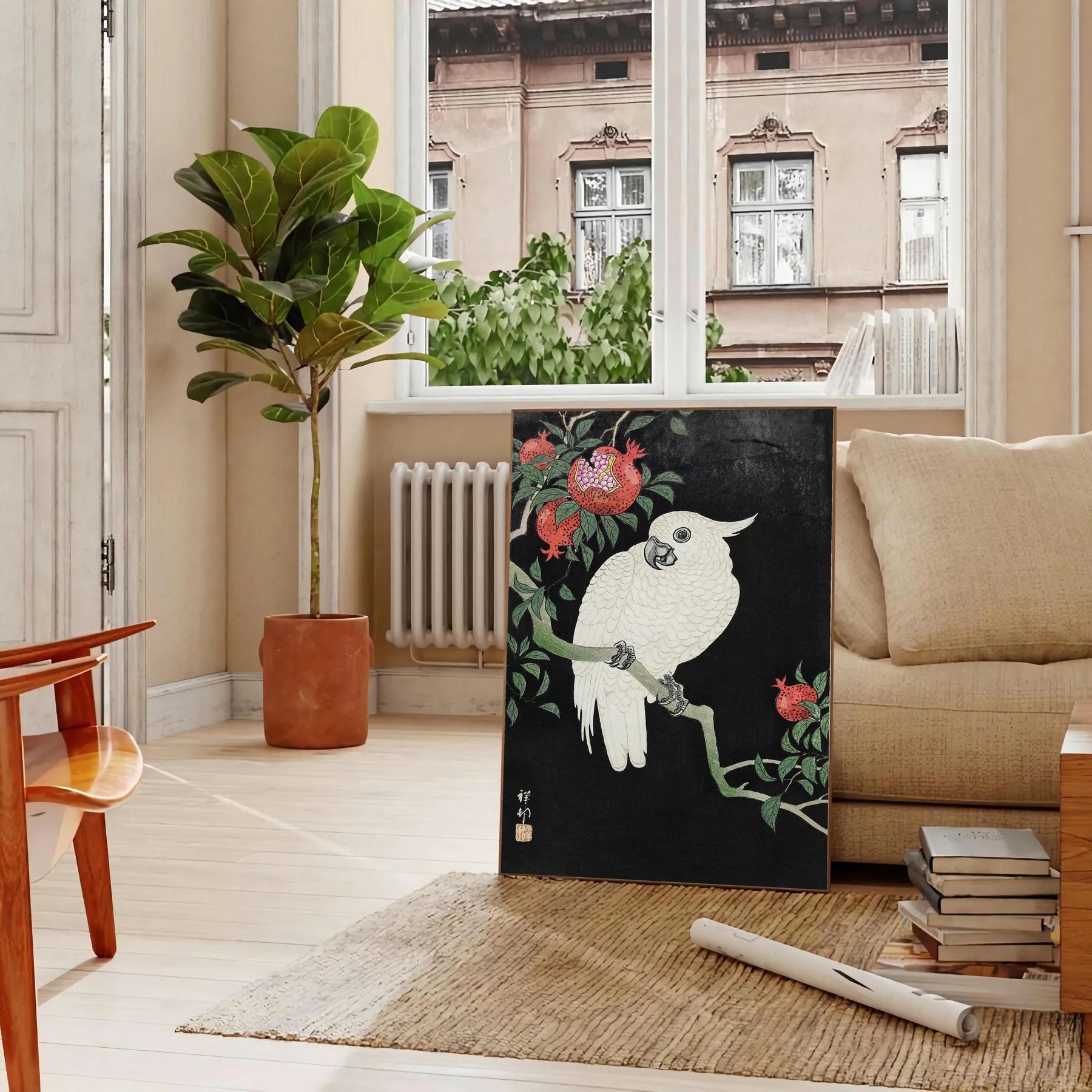 space vintage bird Japanese poster black orange hues wall art thoughtful gift unique print timeless elegance artwork decor