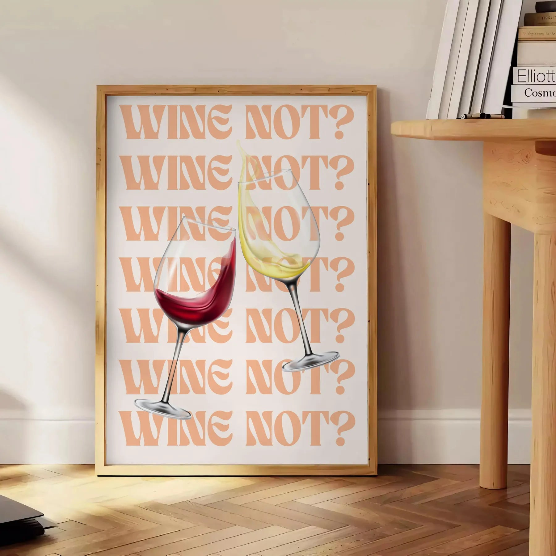 kitchen decor Wine Not poster vibrant yellow purple tones eye wall art perfect lovers thoughtful gift various sizes A4 cm A0 space today