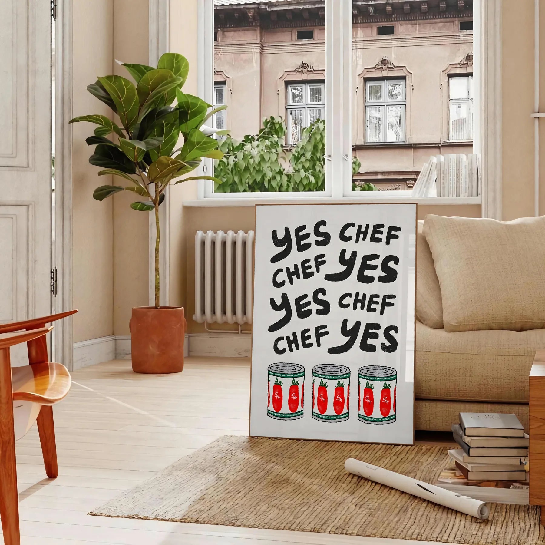 kitchen decor Yes Chef poster bold black red colors wall art unique gift striking artwork touch culinary charm space ideal print
